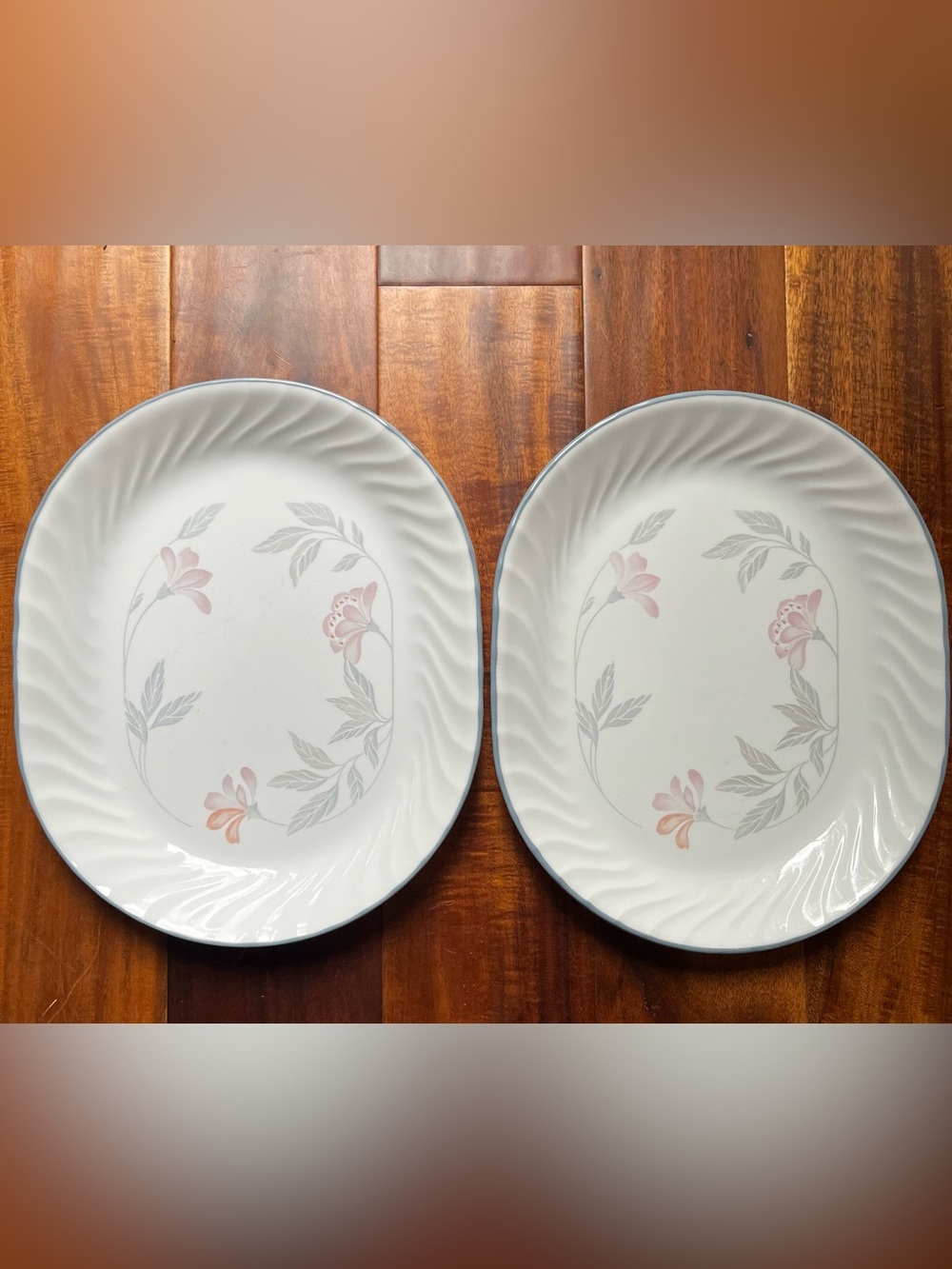 2 Pc Serving Plate Corelle Pink Trio Classic Floral Oval Dinner Trays